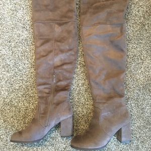 Brown suede knee high boots